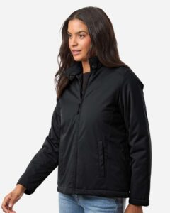 Harriton M781W Women’s Guardian Insulated Utility Jacket – Black (on model side)