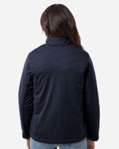 Harriton M781W Women’s Guardian Insulated Utility Jacket – Dark Navy (on model back)