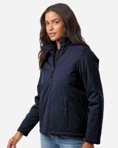 Harriton M781W Women’s Guardian Insulated Utility Jacket – Dark Navy (on model side)