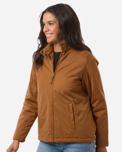 Harriton M781W Women’s Guardian Insulated Utility Jacket – Duck Brown (on model side)