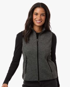 North End NE731W Women’s Jasper Jacquard Fleece Vest – Black/ Grey (on model)
