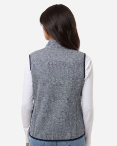 North End NE731W Women’s Jasper Jacquard Fleece Vest – Classic Navy/ White (on model back)