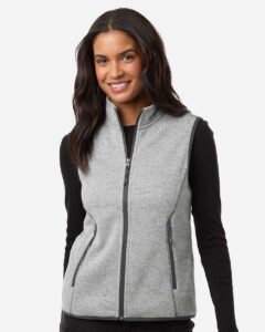 North End NE731W Women’s Jasper Jacquard Fleece Vest – Grey/ White (on model)