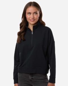 Independent Trading Co. EXP15WPQ Women’s Perform Quarter-Zip Pullover – Black (on model)