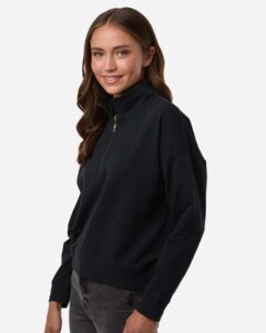 Independent Trading Co. EXP15WPQ Women’s Perform Quarter-Zip Pullover – Black (on model side)