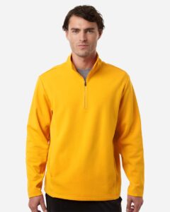 Team 365 TT401 Unisex Squad Cadet Quarter-Zip Tech Fleece Pullover – Sport Athletic Gold (on model)