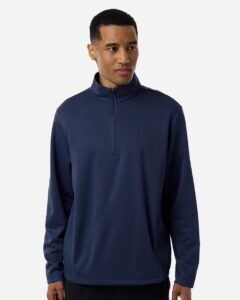 Team 365 TT401 Unisex Squad Cadet Quarter-Zip Tech Fleece Pullover – Sport Dark Navy (on model)