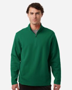 Team 365 TT401 Unisex Squad Cadet Quarter-Zip Tech Fleece Pullover – Sport Forest (on model)
