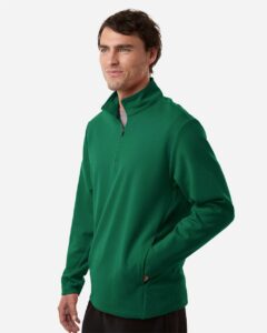 Team 365 TT401 Unisex Squad Cadet Quarter-Zip Tech Fleece Pullover – Sport Forest (on model side)