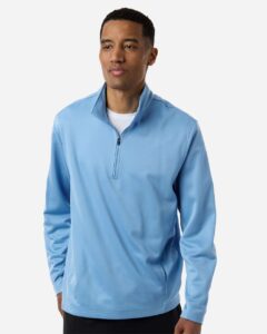 Team 365 TT401 Unisex Squad Cadet Quarter-Zip Tech Fleece Pullover – Sport Light Blue (on model)