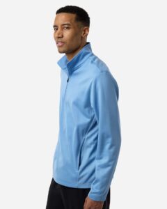 Team 365 TT401 Unisex Squad Cadet Quarter-Zip Tech Fleece Pullover – Sport Light Blue (on model side)