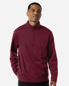 Team 365 TT401 Unisex Squad Cadet Quarter-Zip Tech Fleece Pullover – Sport Maroon (on model)