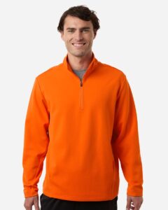 Team 365 TT401 Unisex Squad Cadet Quarter-Zip Tech Fleece Pullover – Sport Orange (on model)
