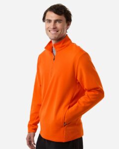 Team 365 TT401 Unisex Squad Cadet Quarter-Zip Tech Fleece Pullover – Sport Orange (on model side)