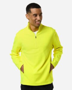 Team 365 TT401 Unisex Squad Cadet Quarter-Zip Tech Fleece Pullover – Safety Yellow (on model)