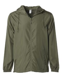 Independent Trading Co. EXP54LWZ Men’s Lightweight Windbreaker Full-Zip Jacket – Army
