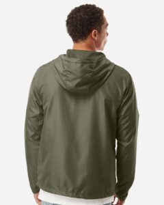 Independent Trading Co. EXP54LWZ Men’s Lightweight Windbreaker Full-Zip Jacket – Army (on model back)