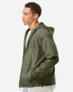 Independent Trading Co. EXP54LWZ Men’s Lightweight Windbreaker Full-Zip Jacket – Army (on model side)