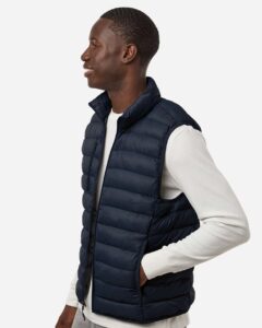 Weatherproof 26717 Men’s Lightweight Poly-filled Packable Vest – Stormy Night (on model side)