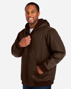 Harriton M722 Unisex ClimaBloc® Heavyweight Hooded Full-Zip Jacket – Dark Mocha (on model side)