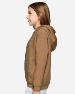 LAT 2296 Youth Hoodie Sweatshirt – Coyote Brown (on model side)