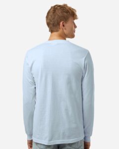 Tultex 202LS Unisex Fine Jersey Long Sleeve T-Shirt – Baby Blue (on model back)