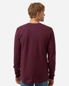 Tultex 202LS Unisex Fine Jersey Long Sleeve T-Shirt – Burgundy (on model back)