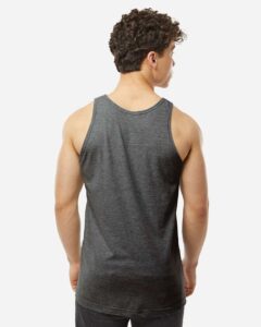 Tultex S105 Unisex Fine Jersey Tank Top – Heather Charcoal (on model back)