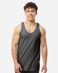 Tultex S105 Unisex Fine Jersey Tank Top – Heather Charcoal (on model)