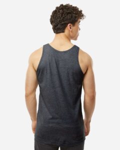 Tultex S105 Unisex Fine Jersey Tank Top – Heather Graphite (on model back)