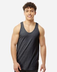 Tultex S105 Unisex Fine Jersey Tank Top – Heather Graphite (on model)