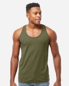 Tultex S105 Unisex Fine Jersey Tank Top – Military Green (on model)