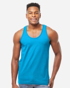 Tultex S105 Unisex Fine Jersey Tank Top – Turquoise (on model)