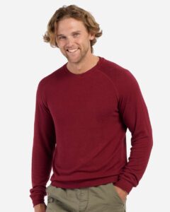 Boxercraft BM1201 Men’s Cuddle Cross-Neck Sweater – Mantra Red (on model)