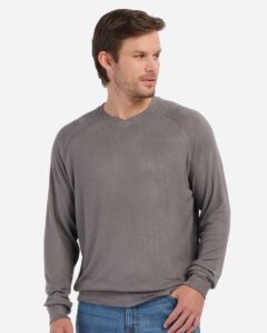 Boxercraft BM1201 Men’s Cuddle Cross-Neck Sweater – Meditation Grey (on model)