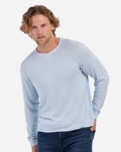 Boxercraft BM1201 Men’s Cuddle Cross-Neck Sweater – Sky Blue (on model)