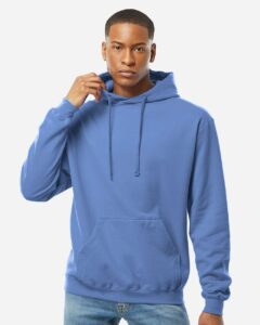 Tultex 320 Unisex Fleece Hooded Sweatshirt – Columbia Blue (on model)