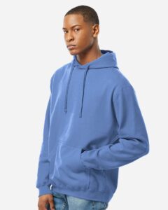 Tultex 320 Unisex Fleece Hooded Sweatshirt – Columbia Blue (on model side)