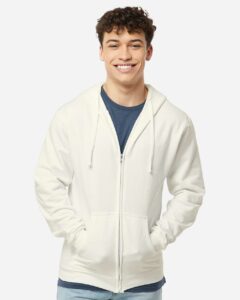 Tultex 331 Unisex Full-Zip Hooded Sweatshirt – Natural (on model)