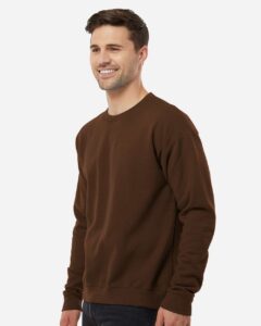 Tultex 340 Unisex Fleece Crewneck Sweatshirt – Brown (on model side)