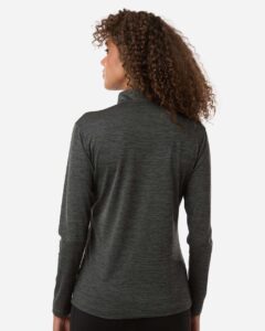 AllPro 4HM70L Women’s Pro-Lock Performance Mélange Quarter-Zip Pullover – Black Melange (on model back)