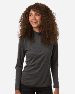 AllPro 4HM70L Women’s Pro-Lock Performance Mélange Quarter-Zip Pullover – Black Melange (on model)