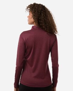 AllPro 4HM70L Women’s Pro-Lock Performance Mélange Quarter-Zip Pullover – Maroon Melange (on model back)