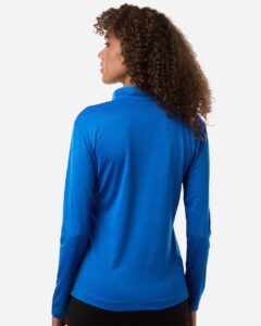 AllPro 4HM70L Women’s Pro-Lock Performance Mélange Quarter-Zip Pullover – Royal Melange (on model back)