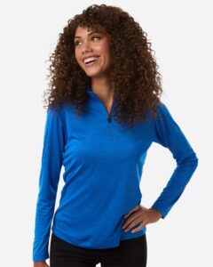 AllPro 4HM70L Women’s Pro-Lock Performance Mélange Quarter-Zip Pullover – Royal Melange (on model)