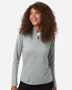 AllPro 4HM70L Women’s Pro-Lock Performance Mélange Quarter-Zip Pullover – Silver Melange (on model)