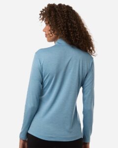 AllPro 4HM70L Women’s Pro-Lock Performance Mélange Quarter-Zip Pullover – Cloud Blue Melange (on model back)