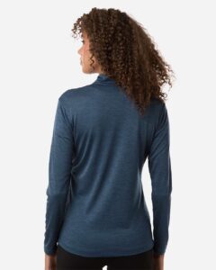 AllPro 4HM70L Women’s Pro-Lock Performance Mélange Quarter-Zip Pullover – Navy Melange (on model back)