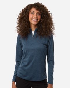 AllPro 4HM70L Women’s Pro-Lock Performance Mélange Quarter-Zip Pullover – Navy Melange (on model)
