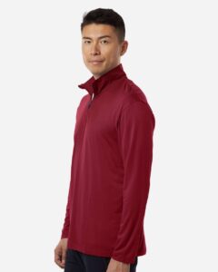AllPro 41870 Men’s Pro-Lock Performance Quarter-Zip Pullover – Cardinal (on model side)